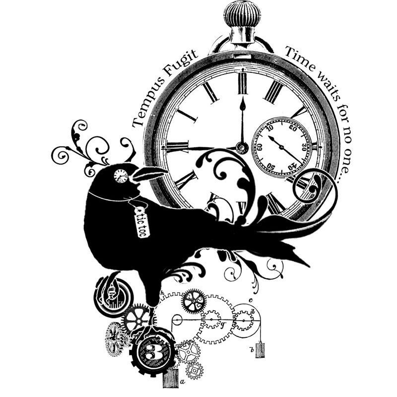 #2238 - Tempus Fugit Crow Collage - Steampunk/Collage